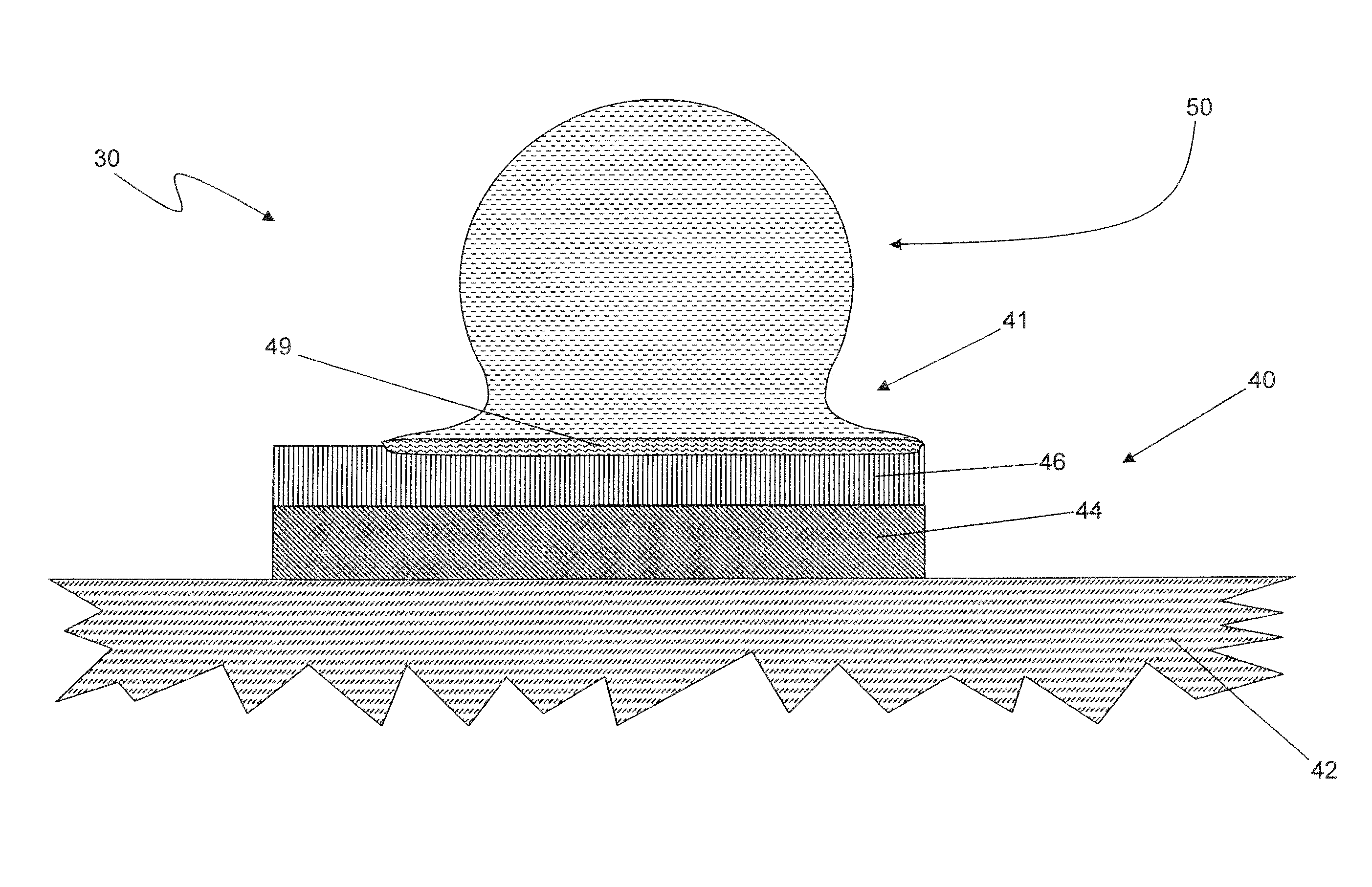 Soldering method and related device for improved resistance to brittle fracture with an intermetallic compound region coupling a solder mass to an Ni layer which has a low concentration of P, wherein the amount of P in the underlying Ni layer is controlled as a function of the expected volume of the solder mass