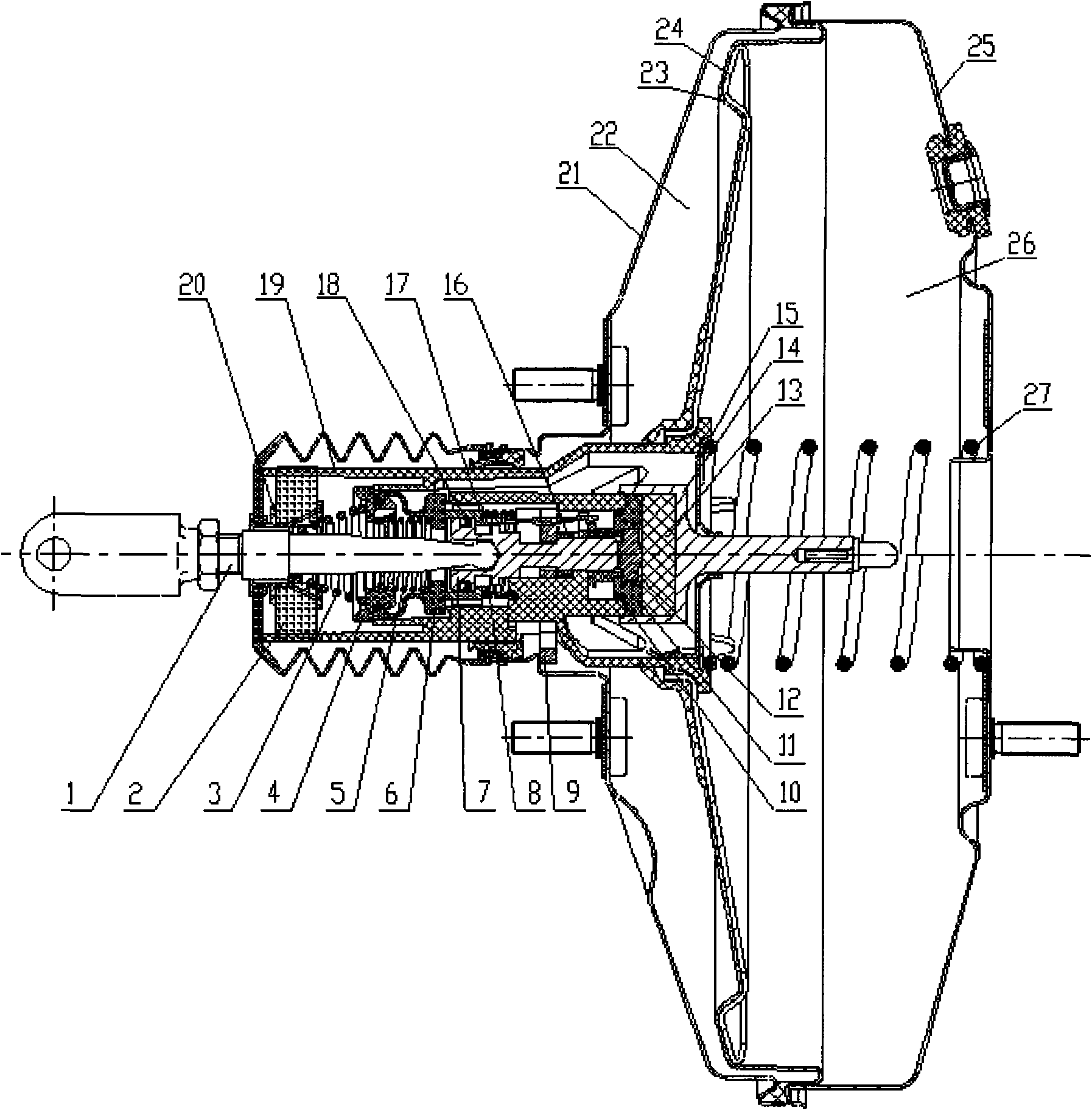 Mechanical vacuum booster with emergency braking function