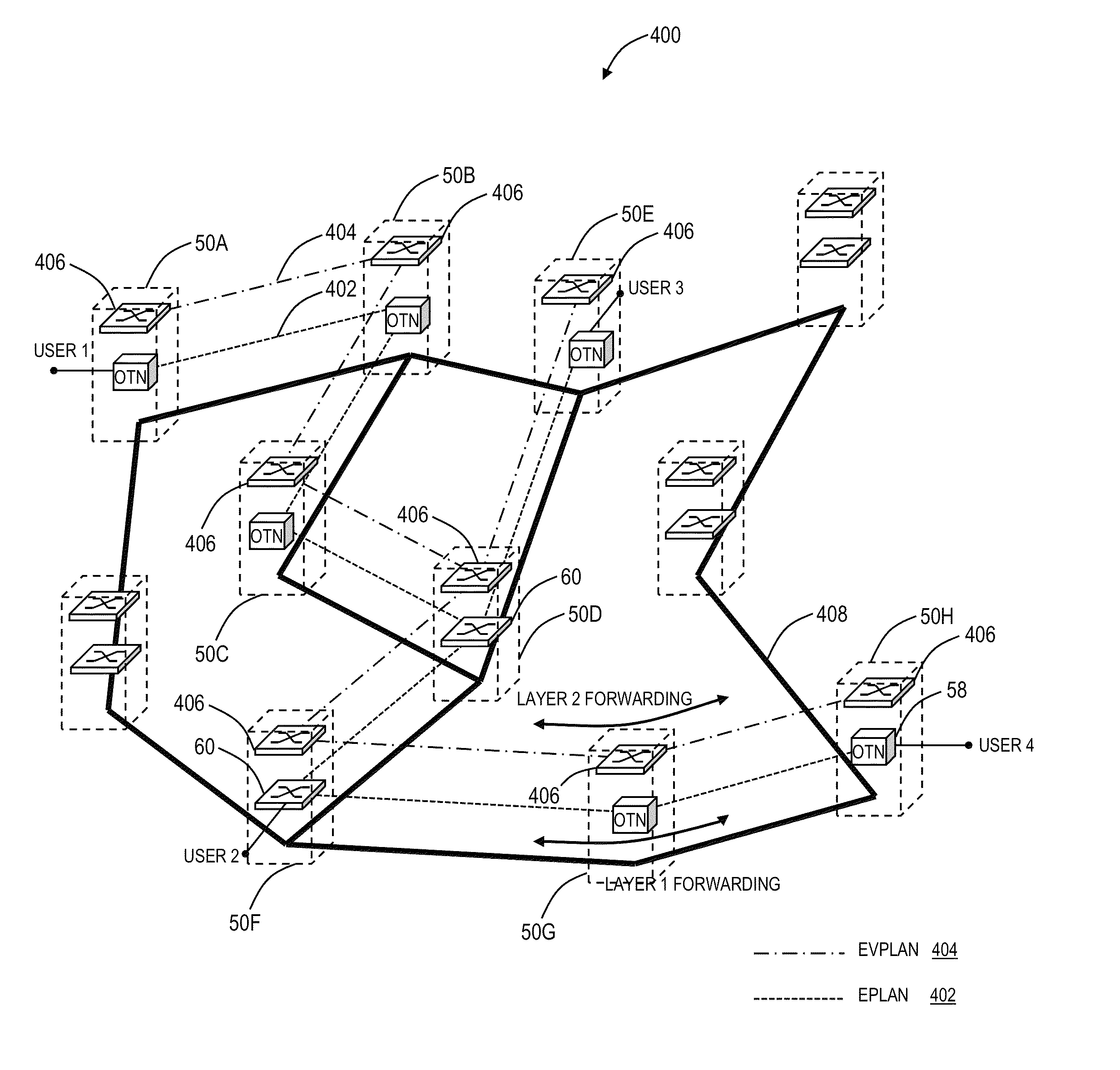 Hybrid packet-optical private network systems and methods