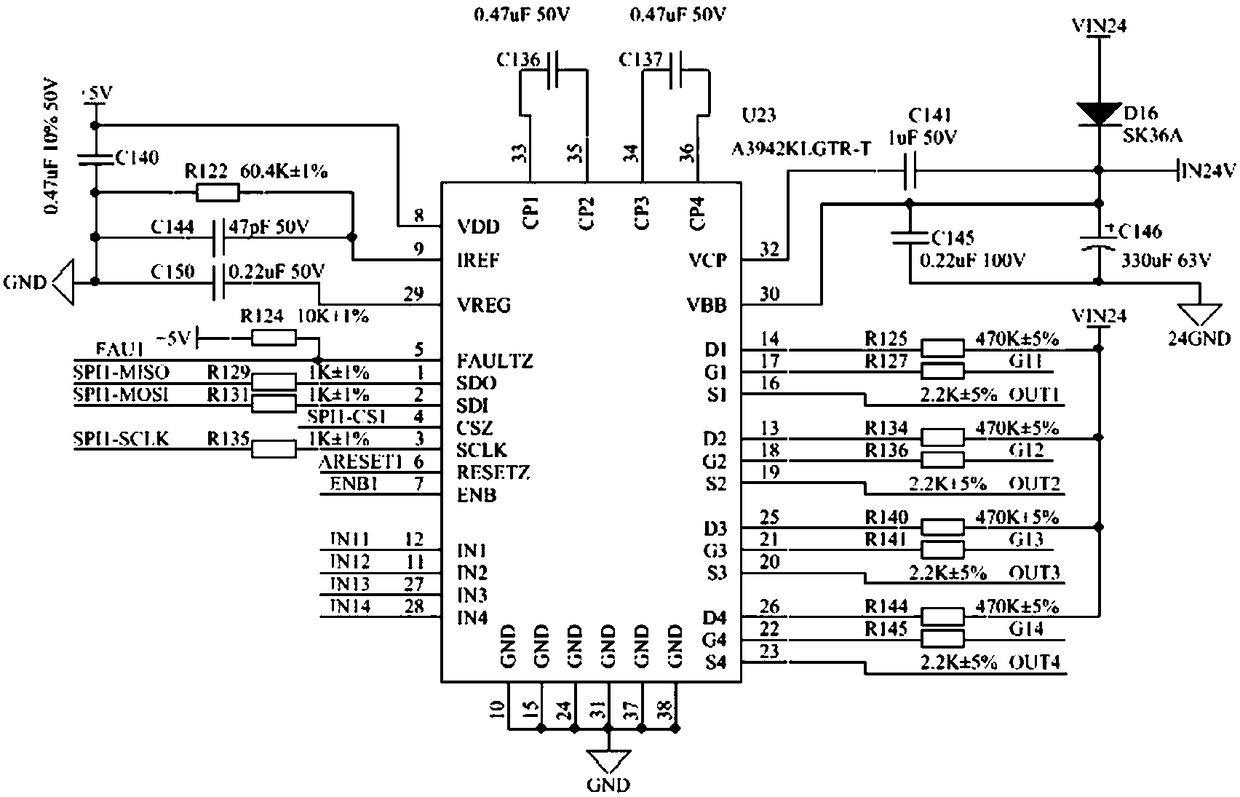 High-low edge drive output circuit of finished automobile controller of pure electric automobile