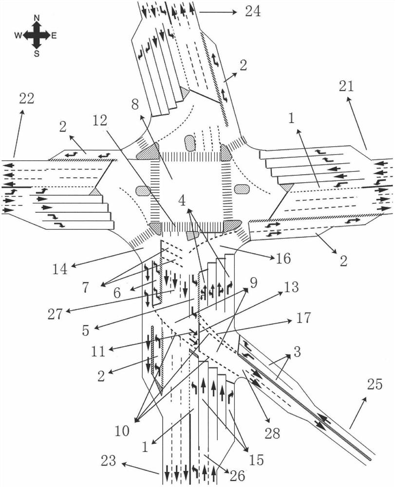 Structure of Multi-fork Intersection and Signal Control Method for Merging and Onward Roads