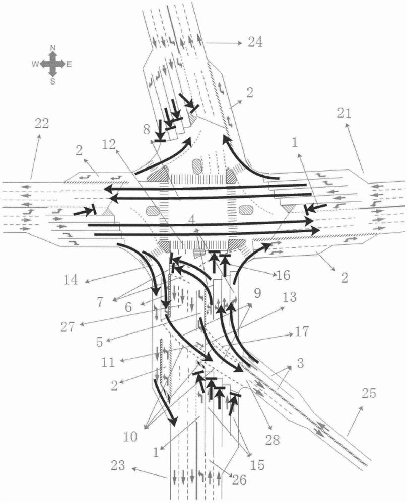 Structure of Multi-fork Intersection and Signal Control Method for Merging and Onward Roads