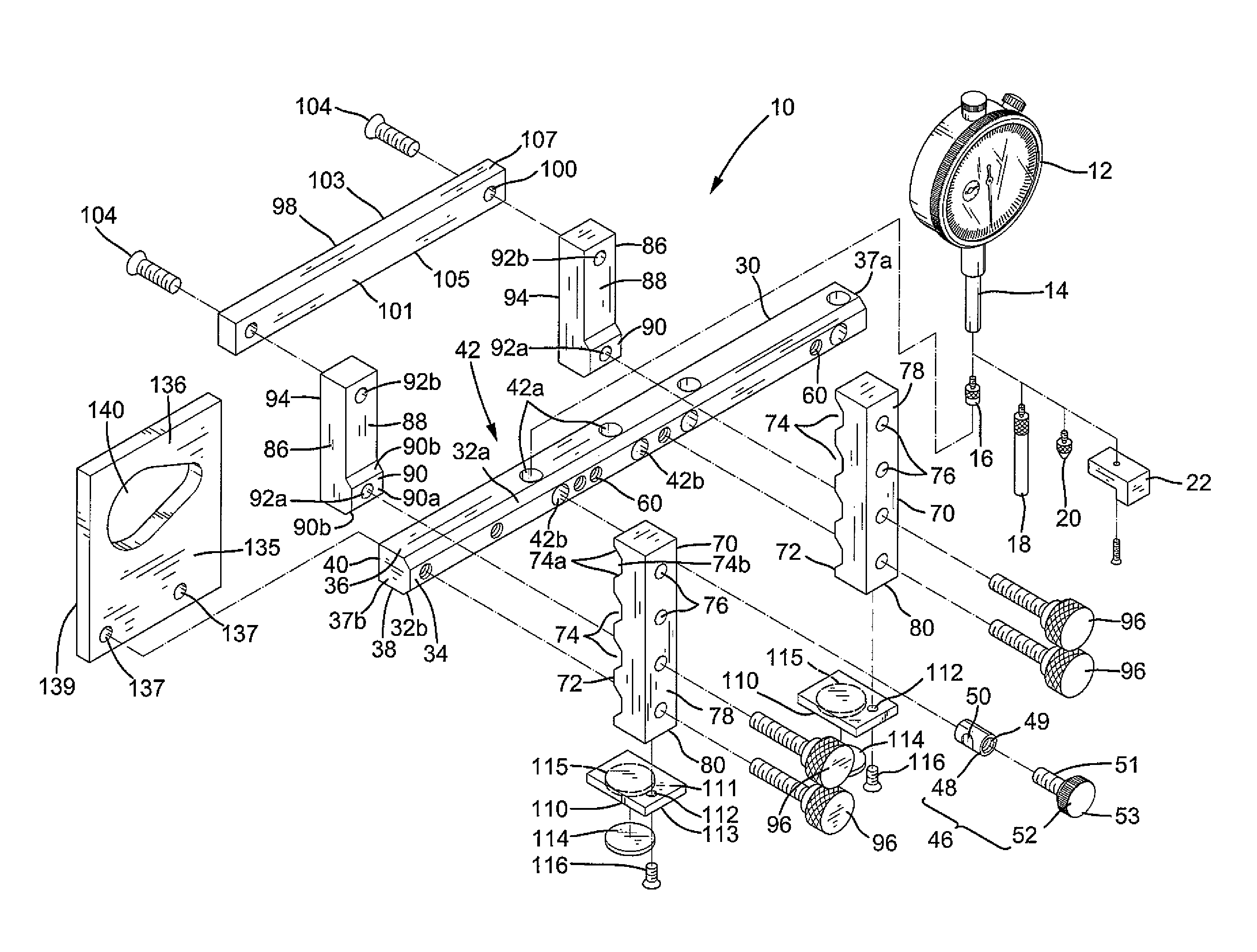 Tool and equipment adjusting and aligning measuring gauge