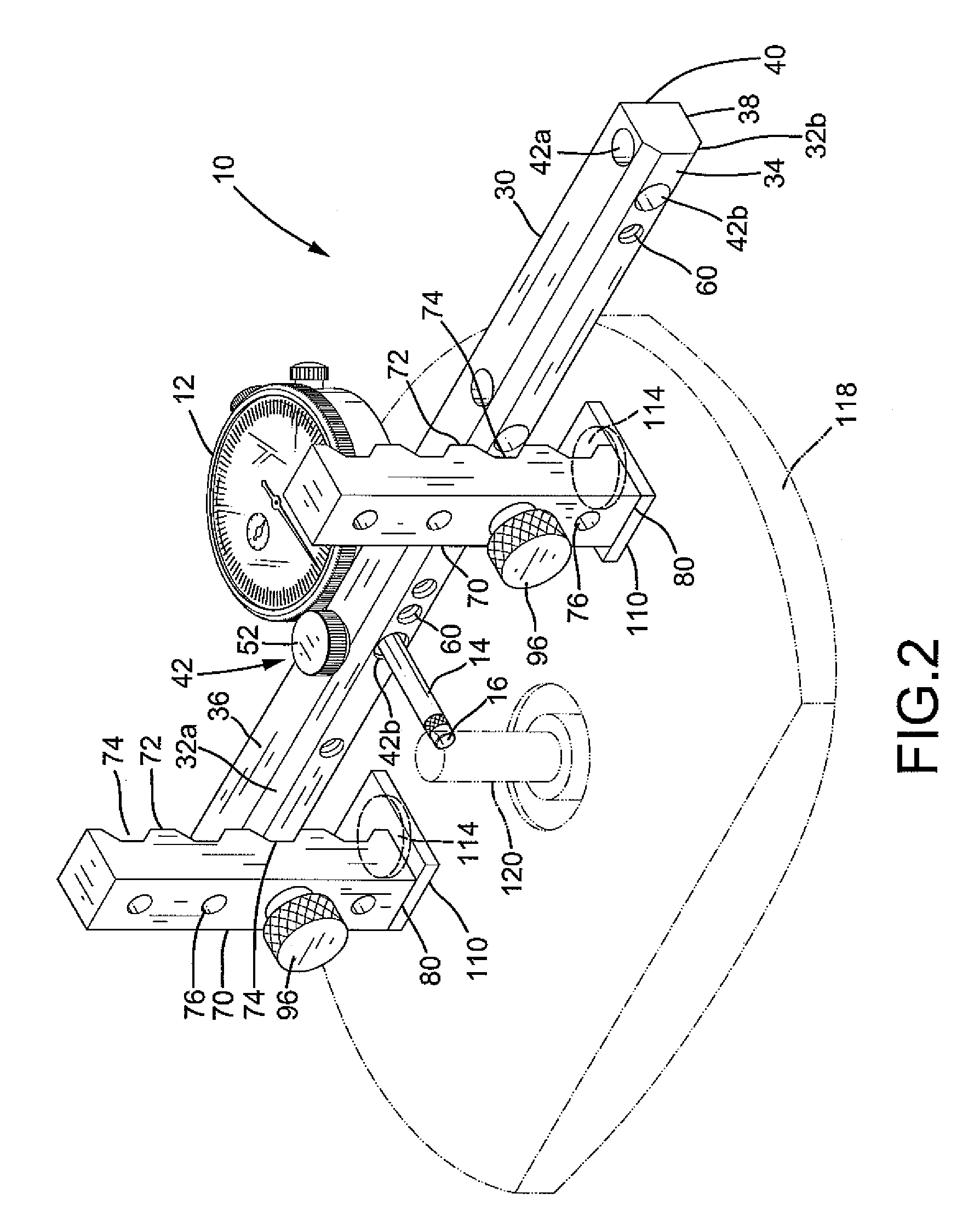 Tool and equipment adjusting and aligning measuring gauge