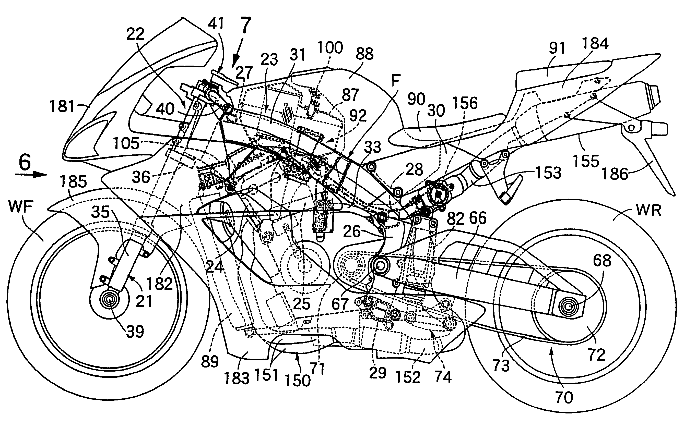 Frame structure in motorcycle