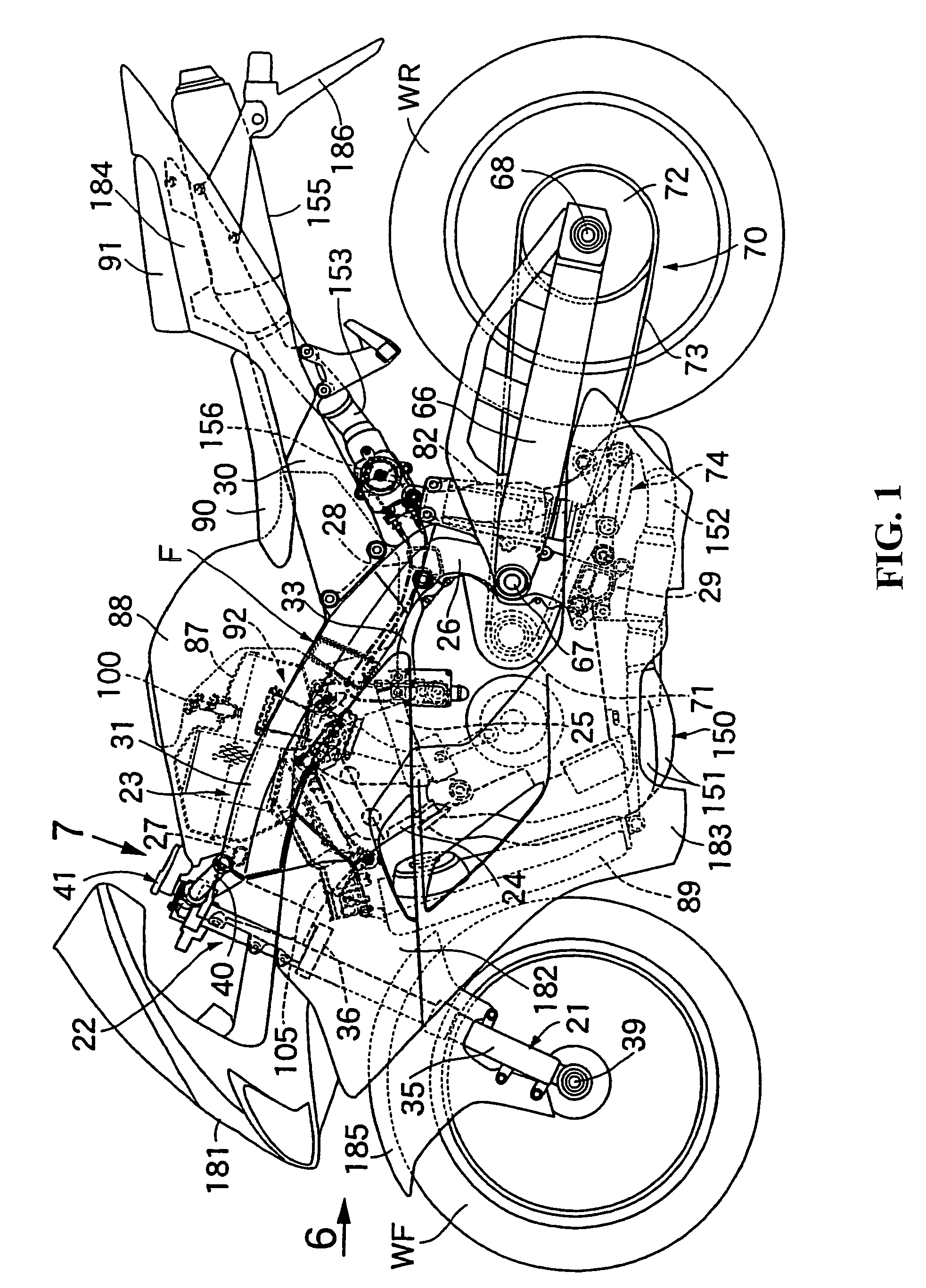 Frame structure in motorcycle