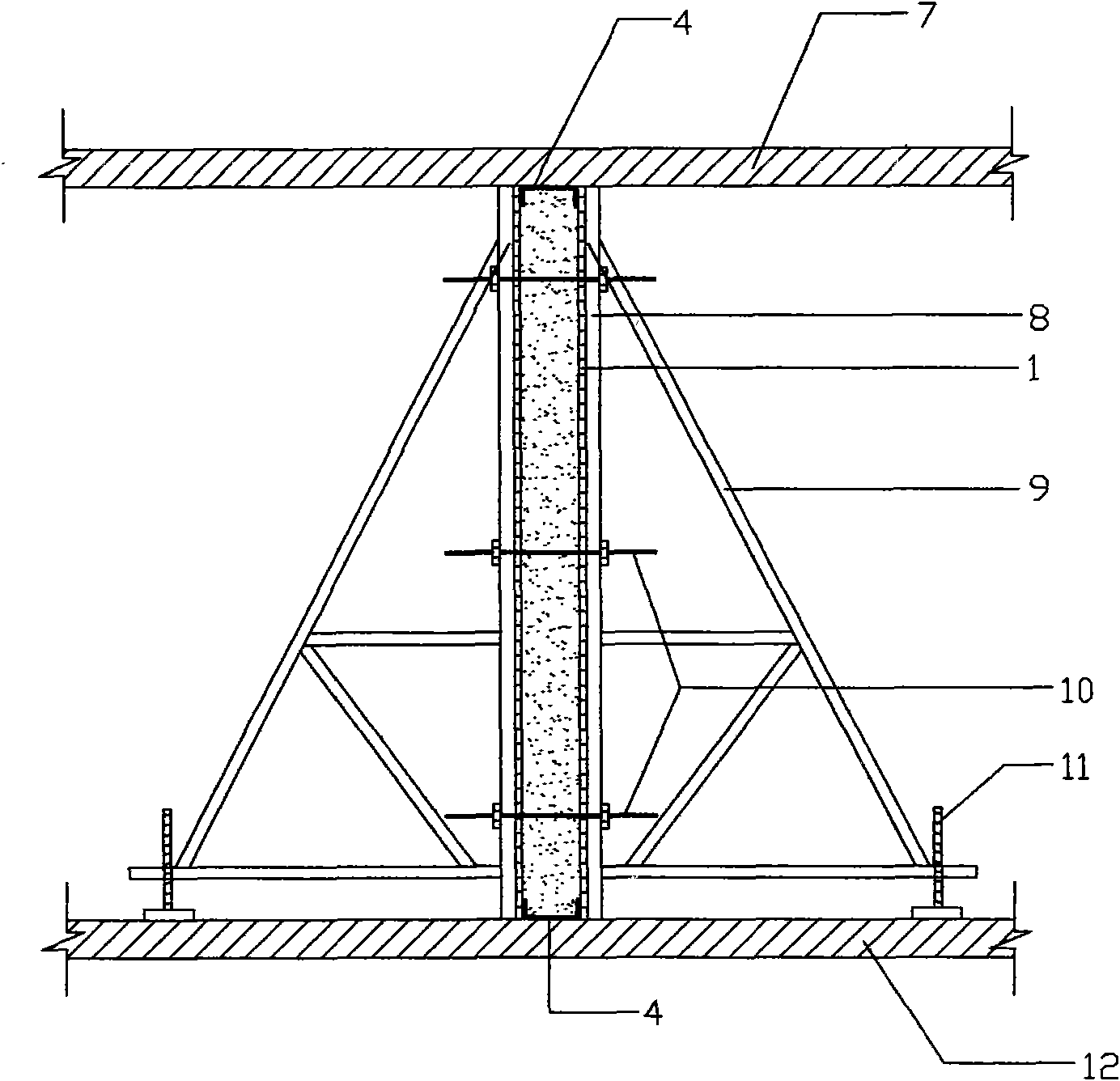 Construction method for cast-in-place integral light-weight partition wall