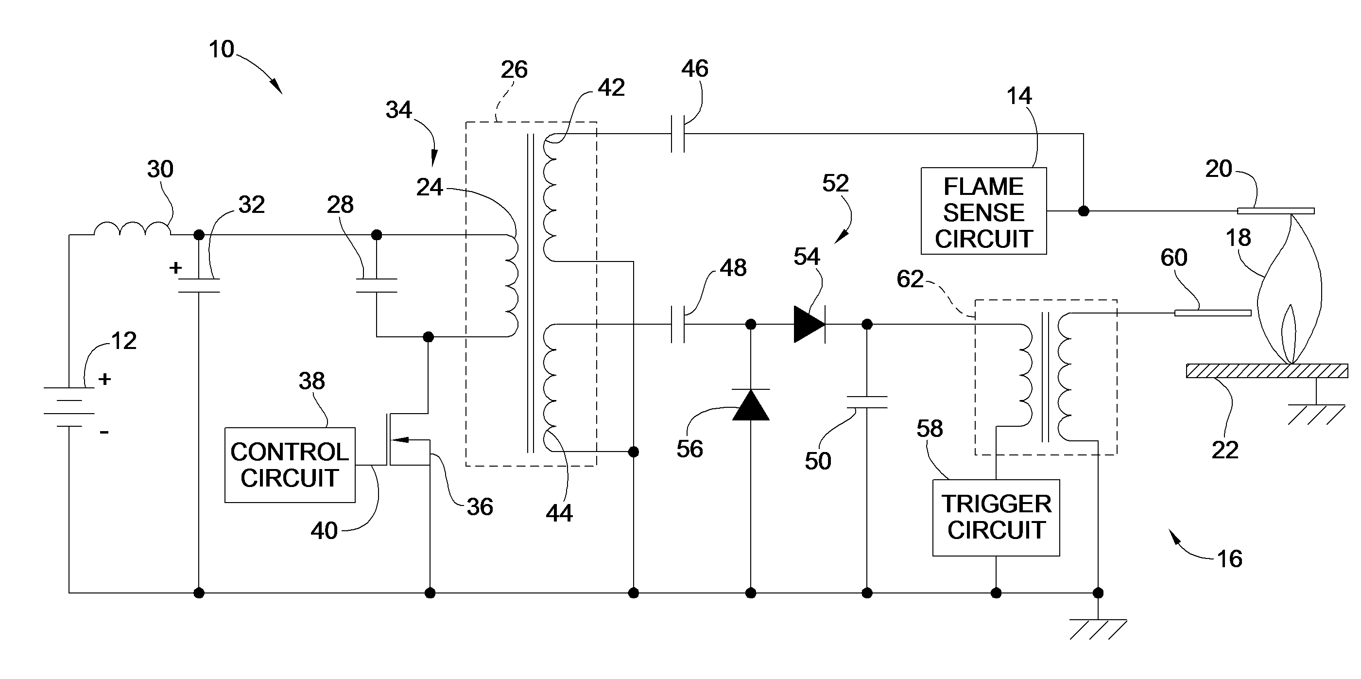 Low voltage power supply for spark igniter and flame sense