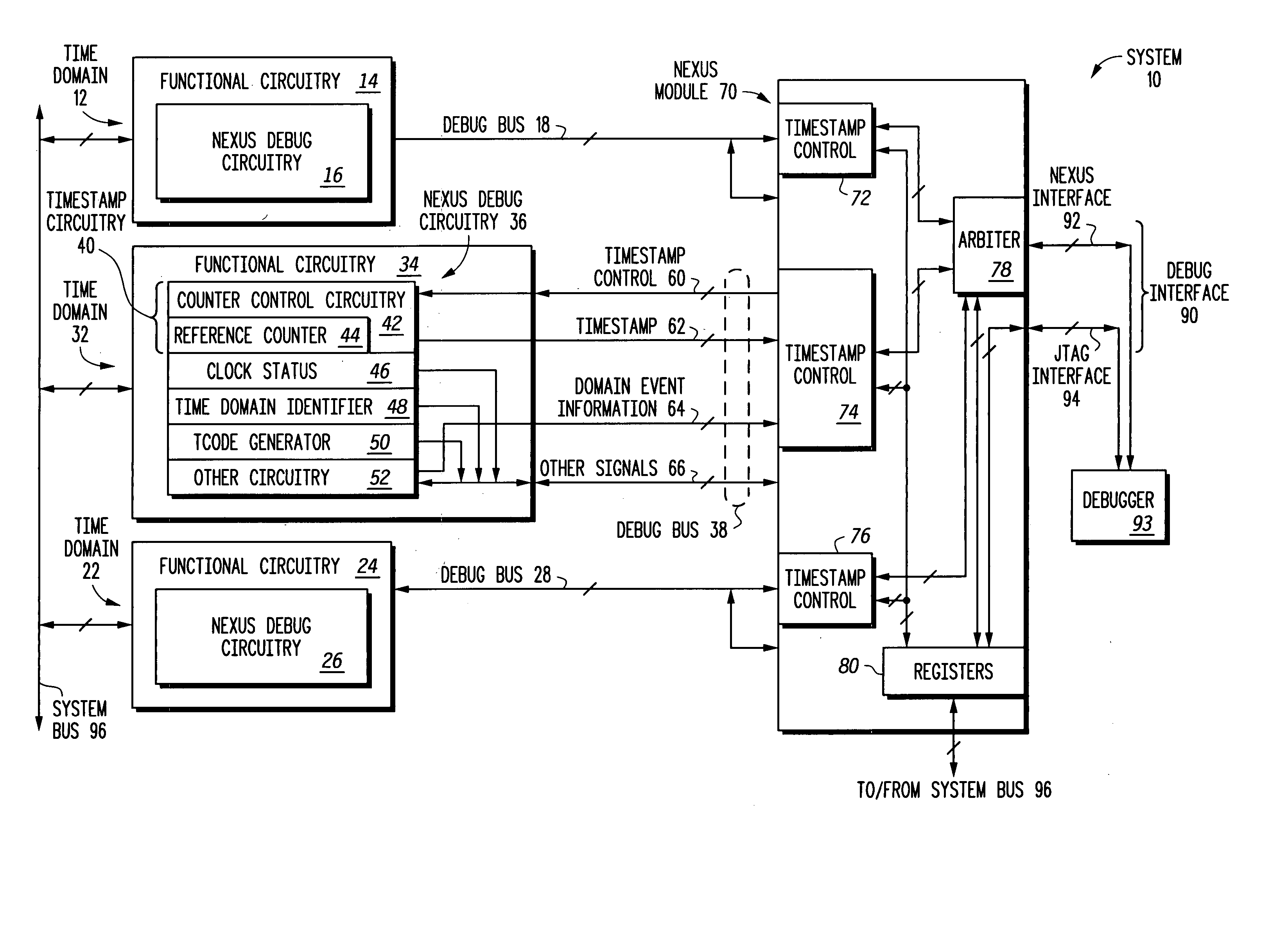 Apparatus and method for time ordering events in a system having multiple time domains