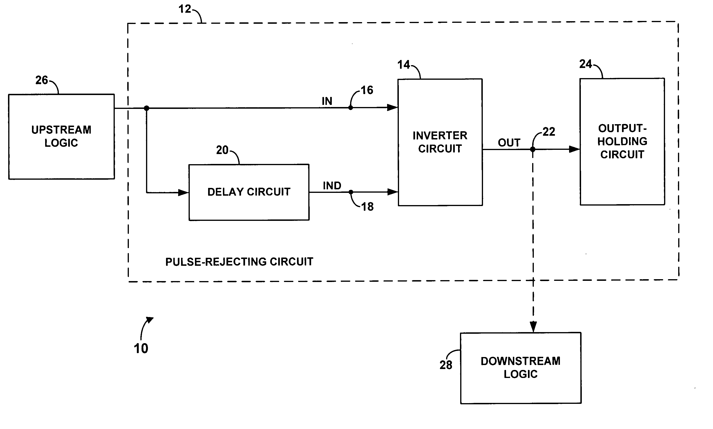 Pulse-rejecting circuit for suppressing single-event transients