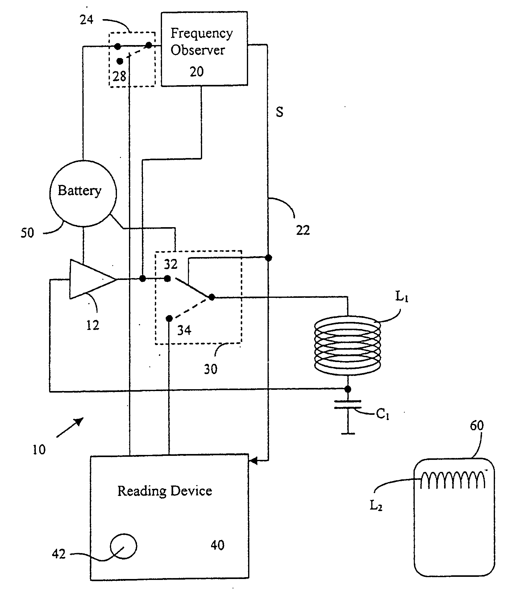 Switching device actuated by a transponder