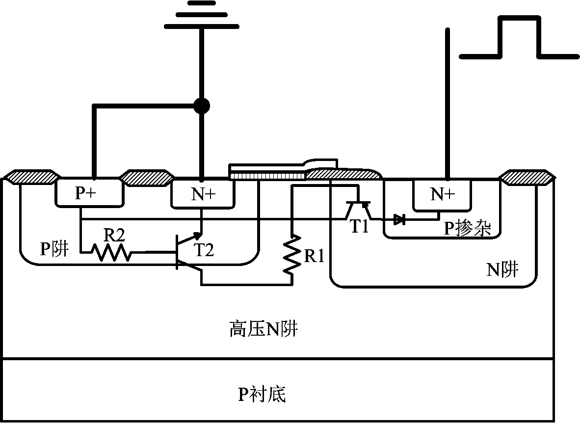 ESD protection component of LDMOS structure and with high maintaining voltage