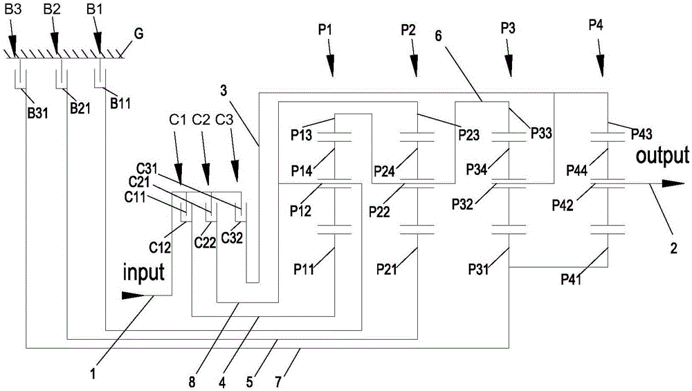 Multi-gear transmission achieved in mode of planetary gear structure