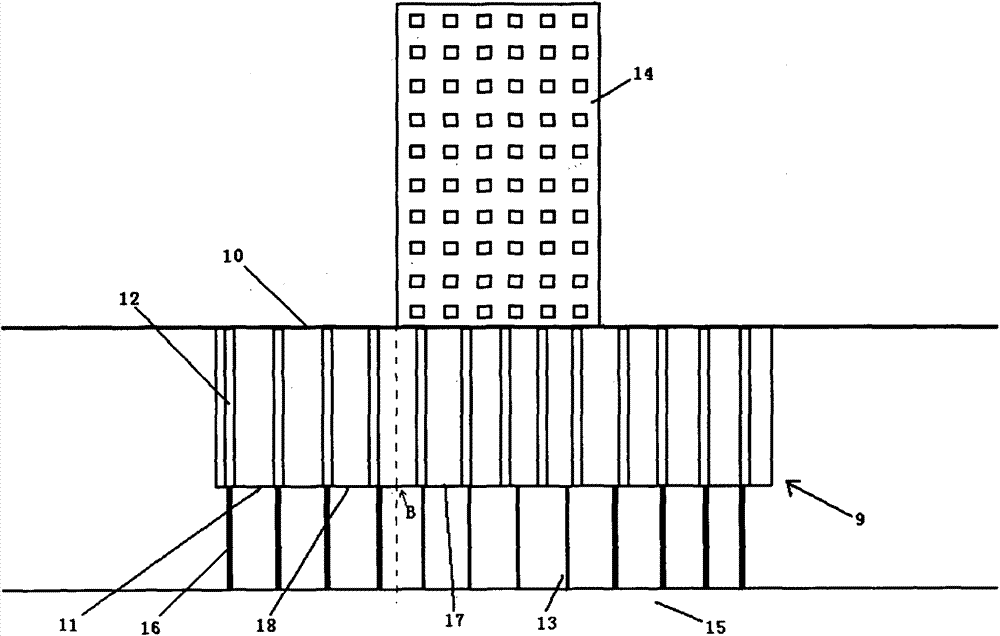 Underground space building pile body construction method of and underground space building structure