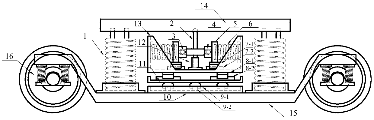 Heavy-load fast railway freight car bogie with mechanically suspended type secondary suspension device and stiffness calculation method