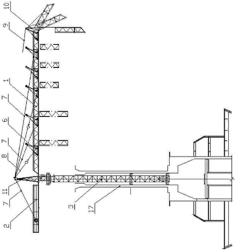 High-altitude dismantling method of inside-climbing tower crane for towering structure construction