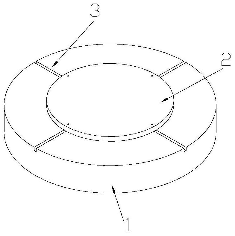 A machine tool faceplate-type centering device for a tooling fixture and a centering method thereof