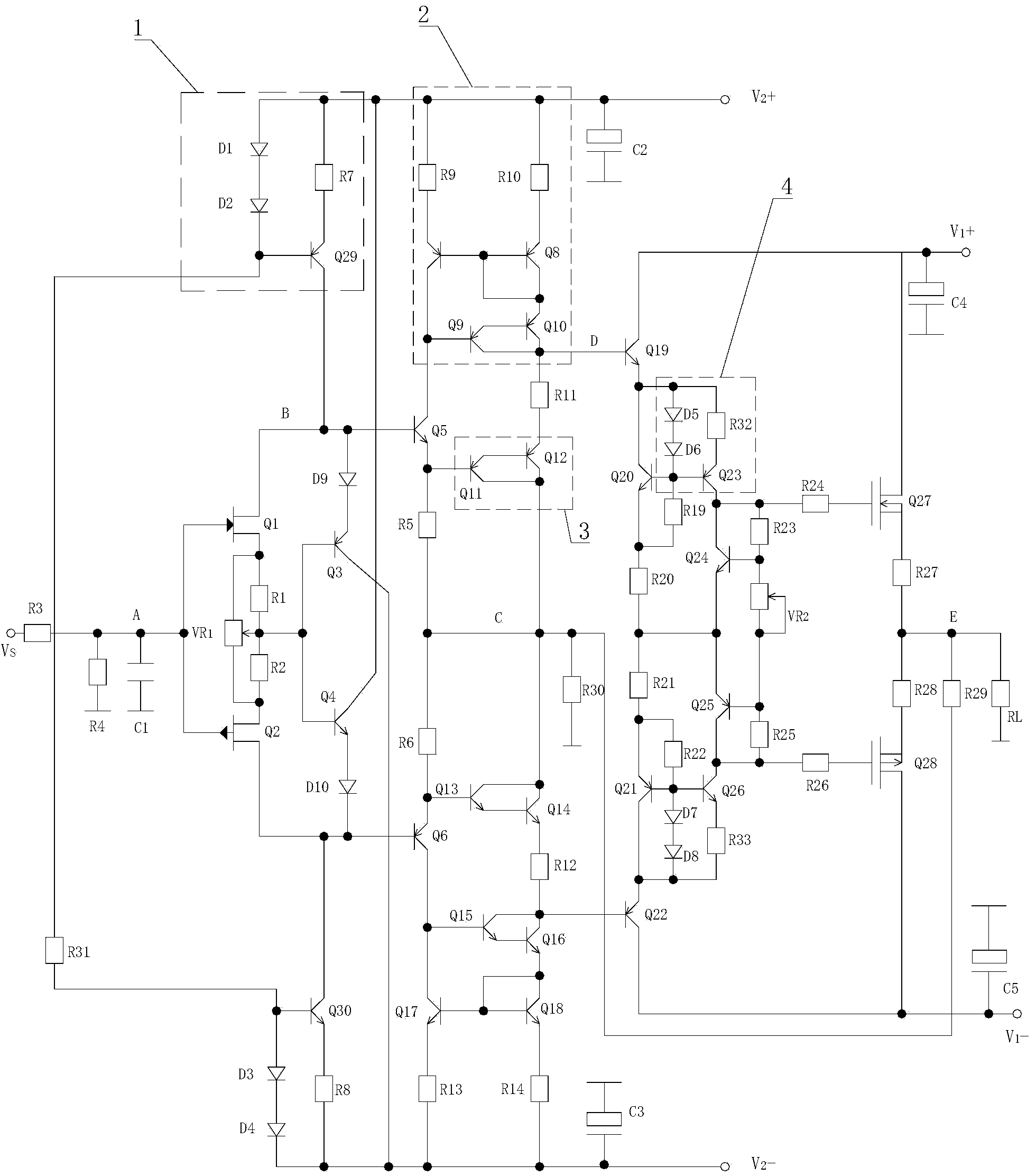 Unrestrictive line voltage-following and power-buffering amplifier