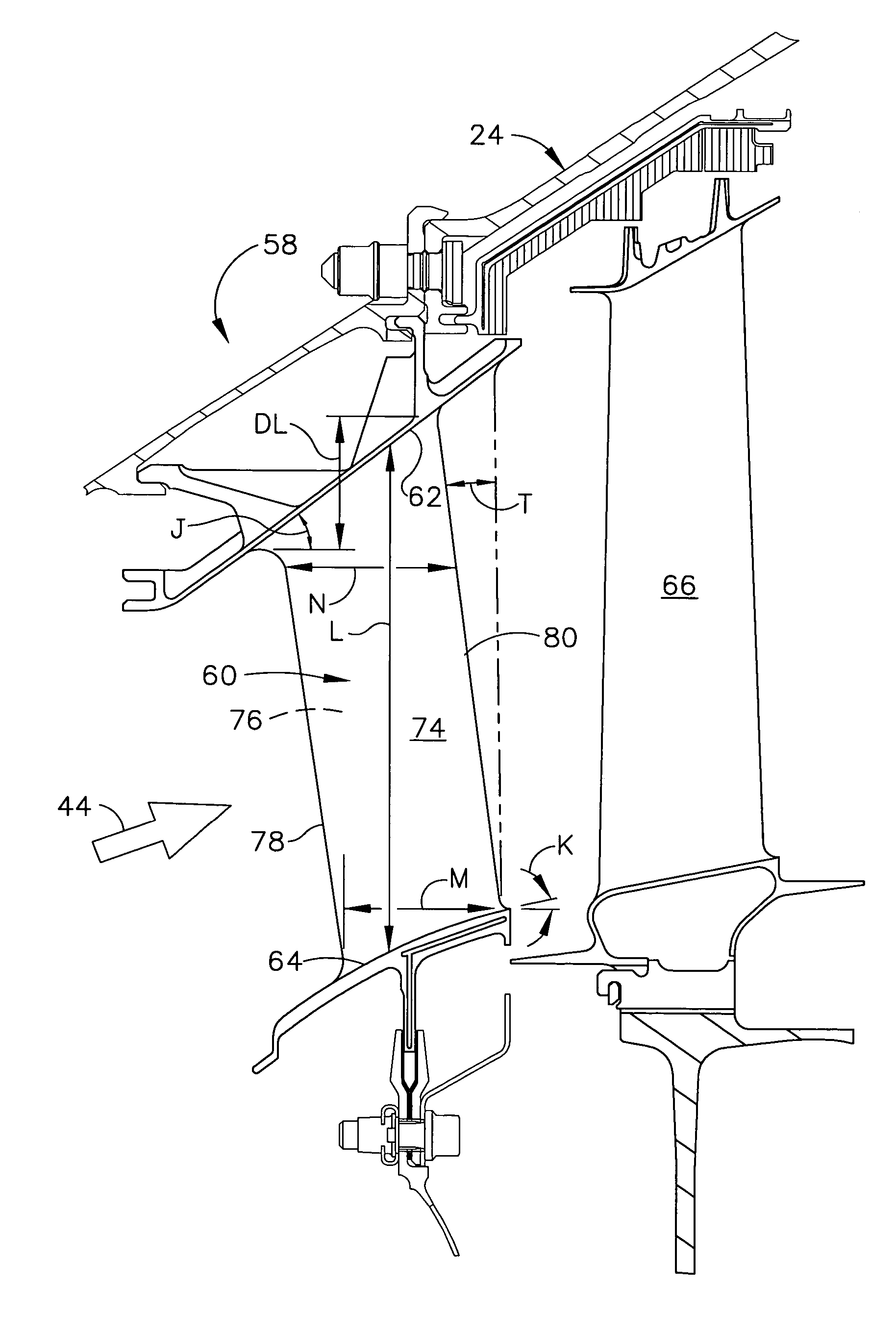 Forward tilted turbine nozzle