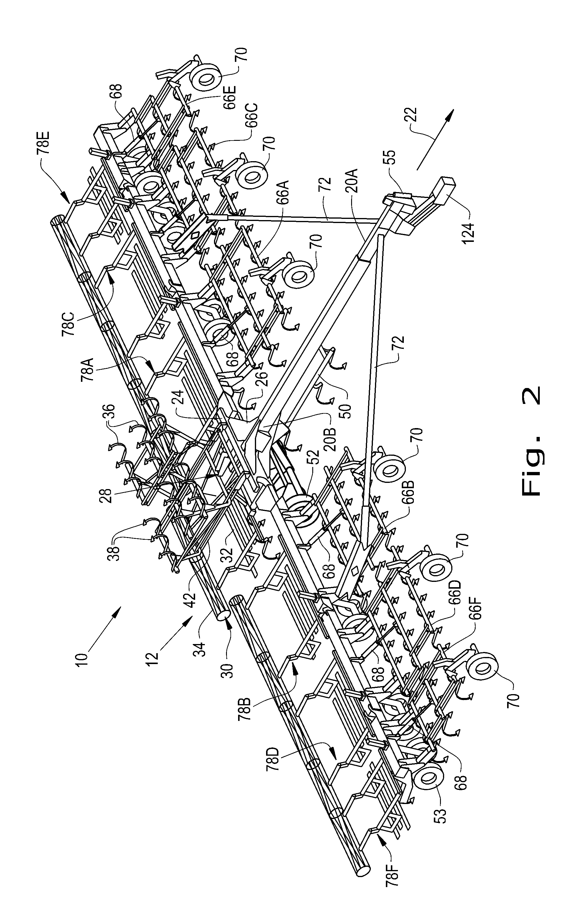 Front folding arrangement for agricultural tillage implement