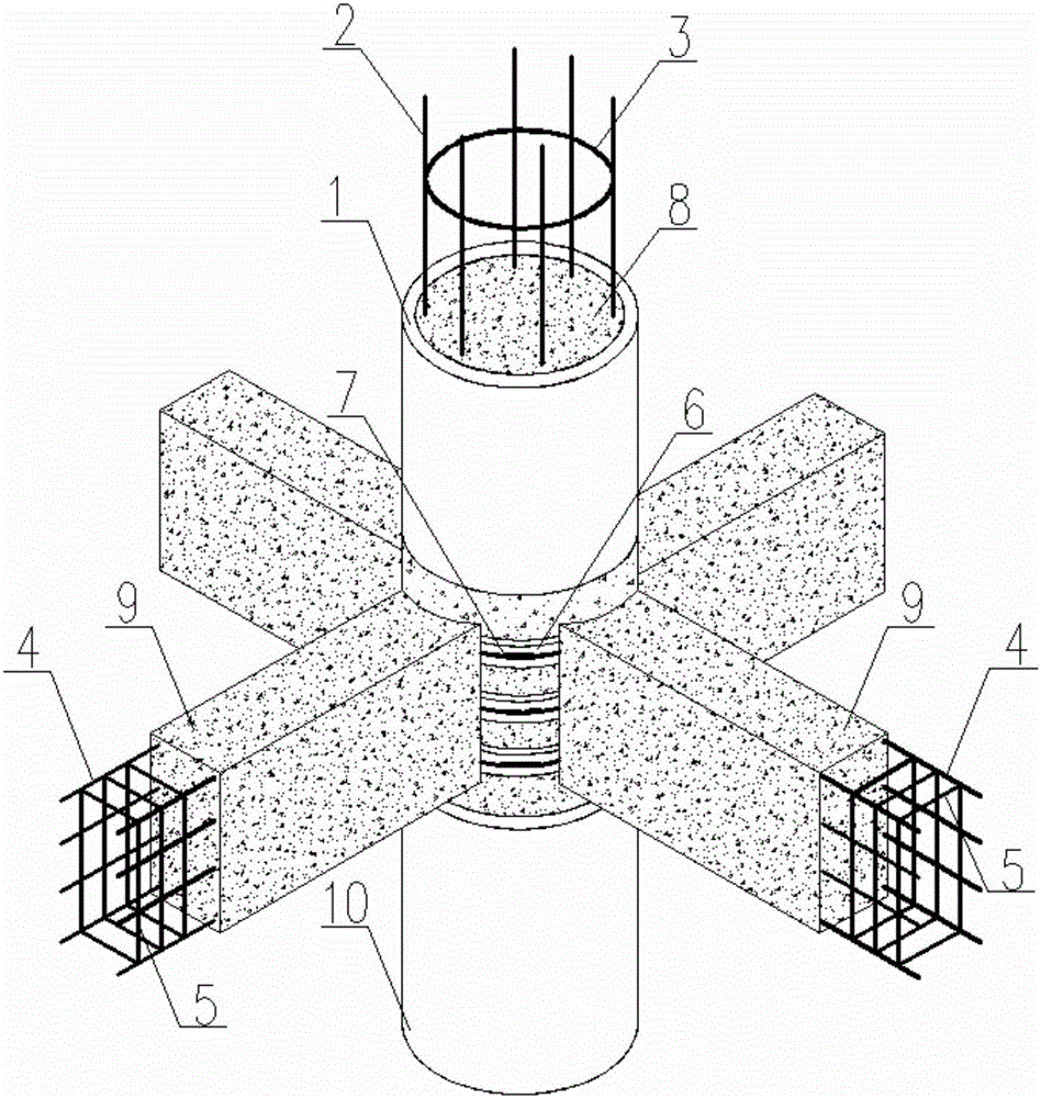 Structure of reinforced circular steel tube confined concrete column-beam joint