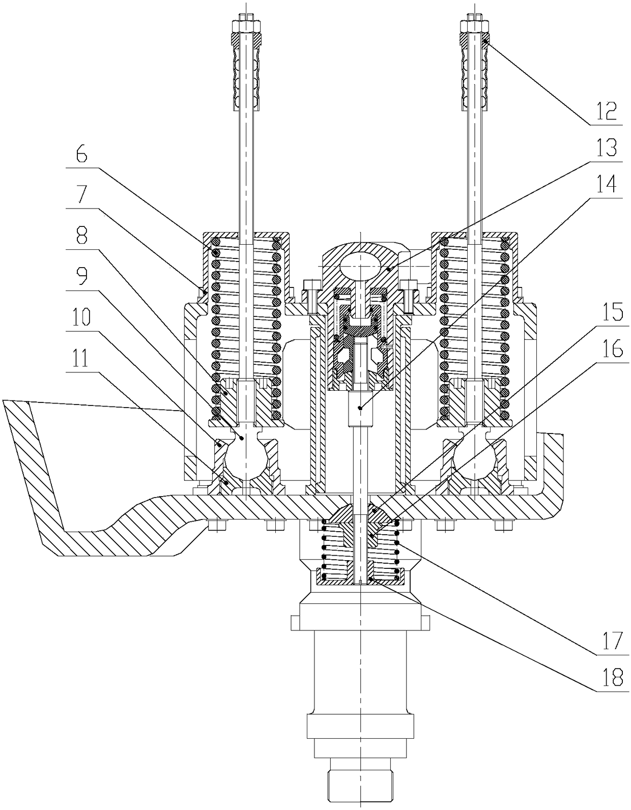 A dual-group synchronous separation device for a spacecraft hydraulic circuit breaker