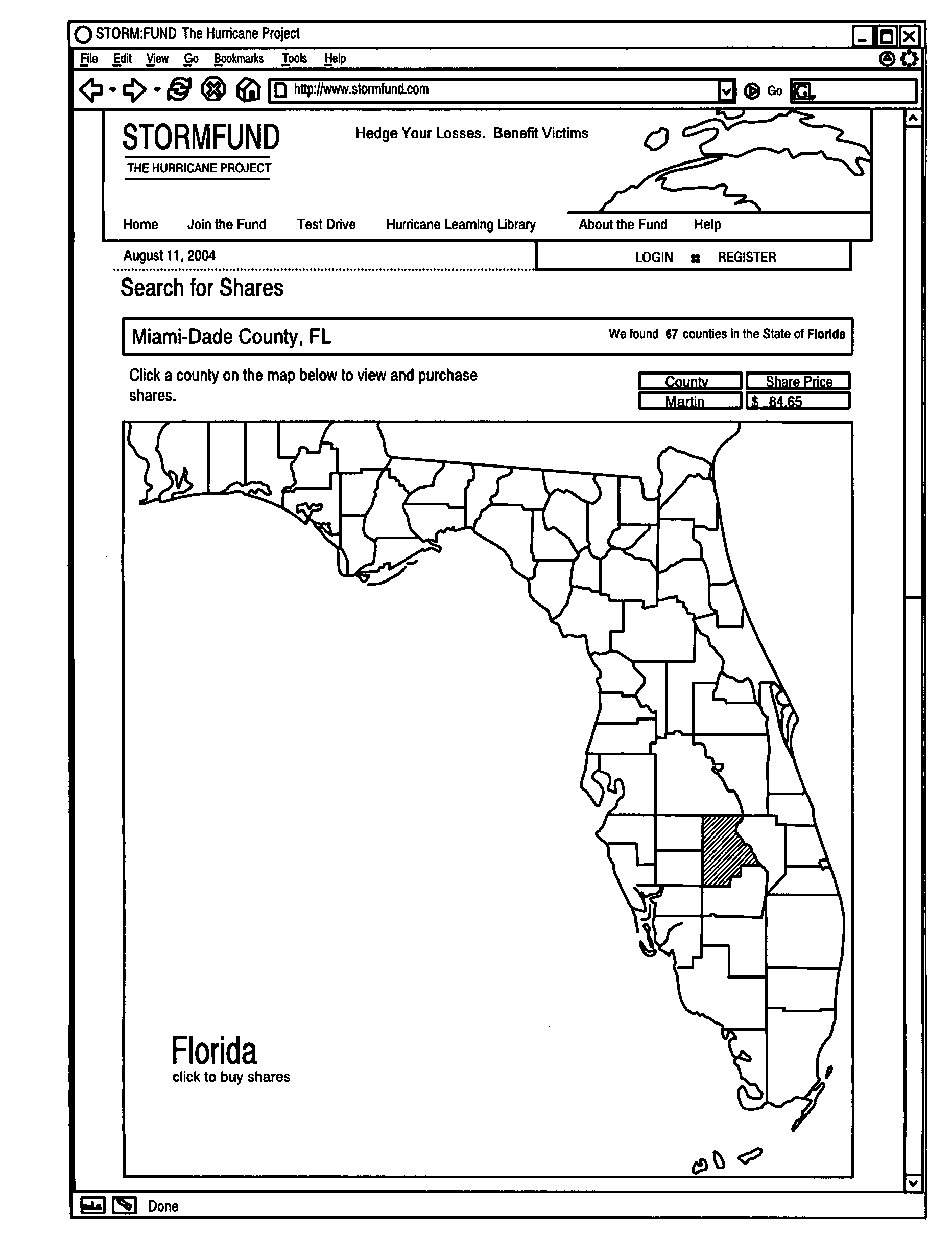 Graphical user interface for financial activity concerning tropical weather events