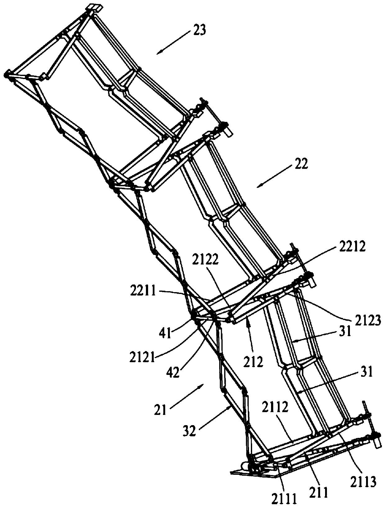 Foldable and curved space truss capture mechanism