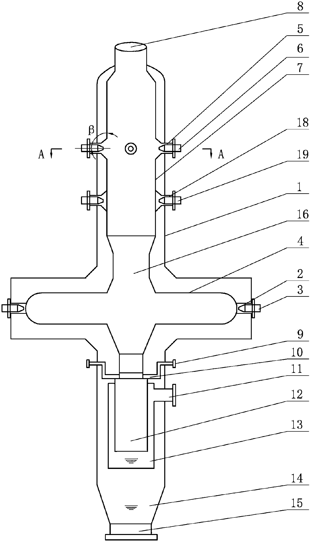 Two-section type entrained-flow bed gasification device for biomasses and gasification method