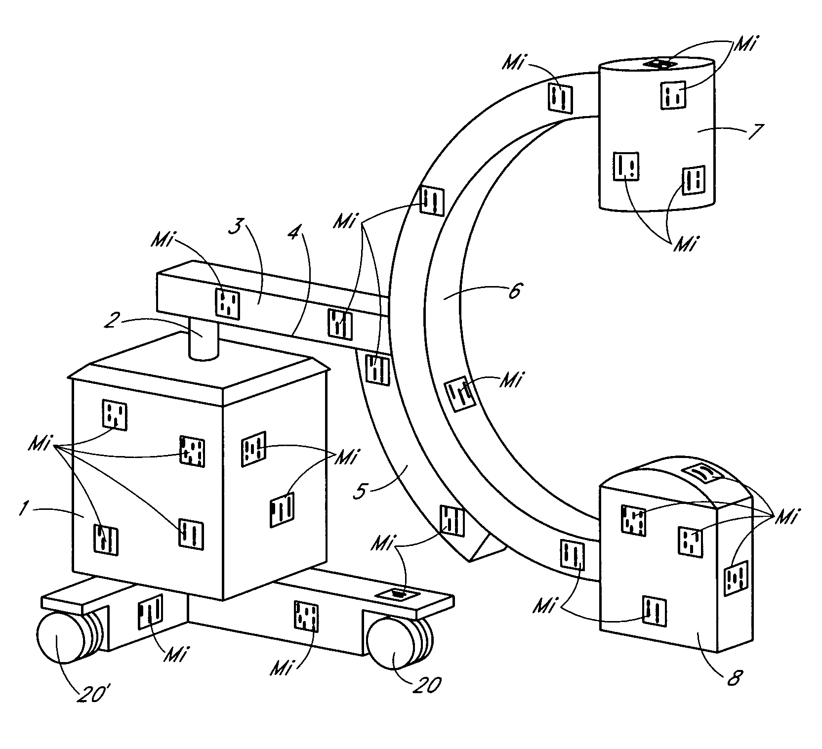 X-ray diagnostic imaging system with a plurality of coded markers