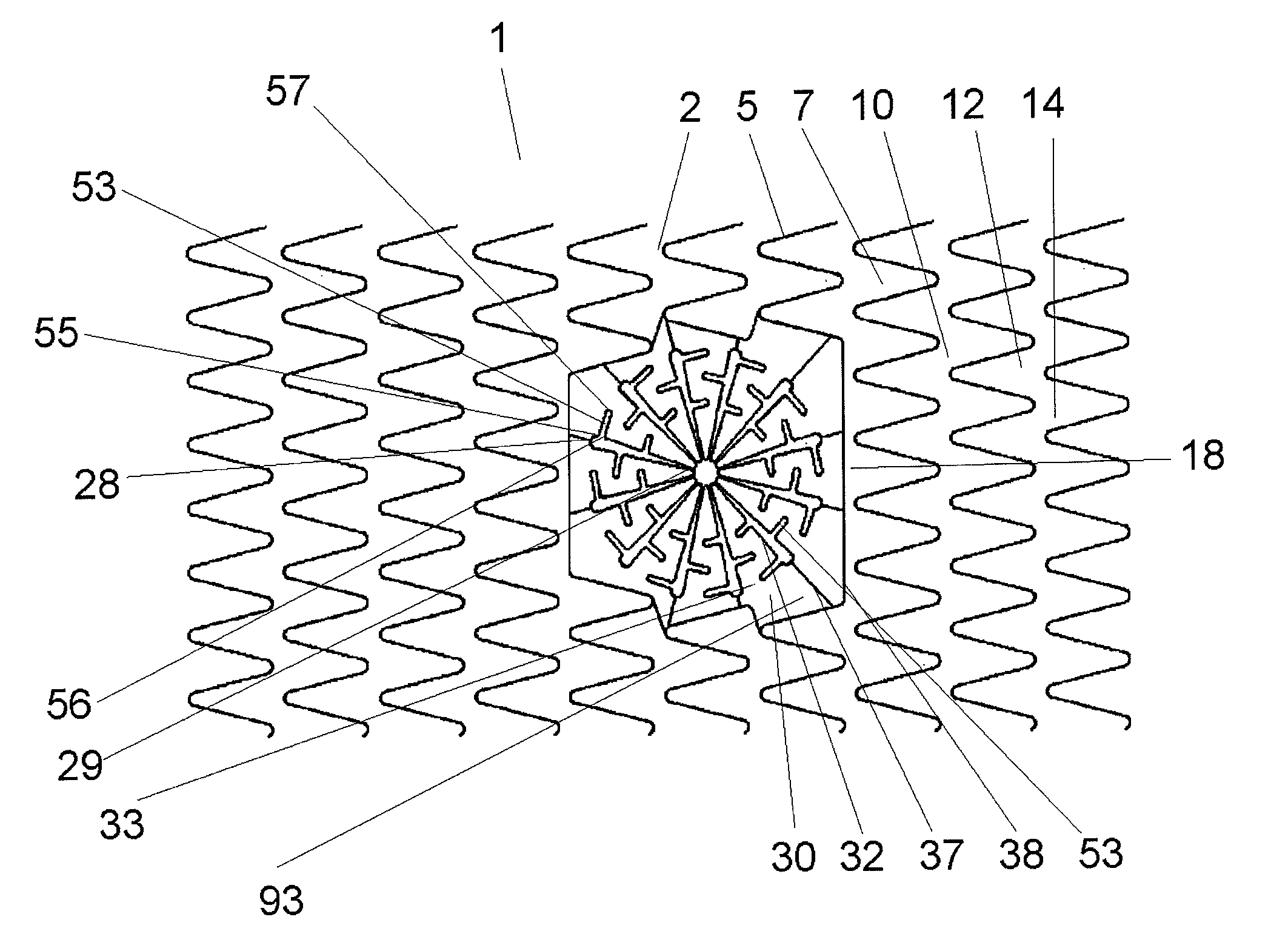 Nesting twisting hinge points in a bifurcated petal geometry