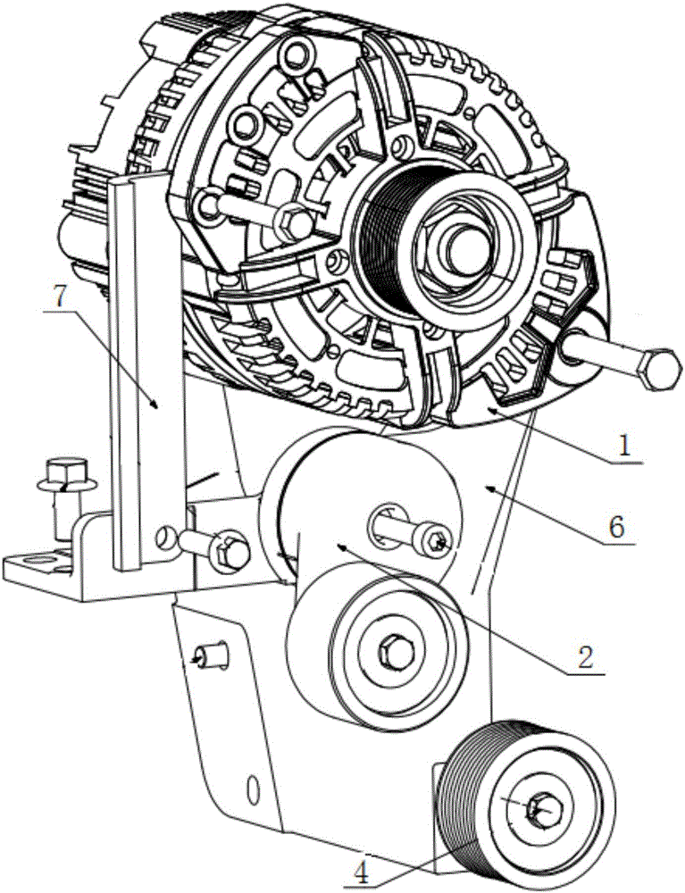 Pulley train structure of single generator at front end of engine