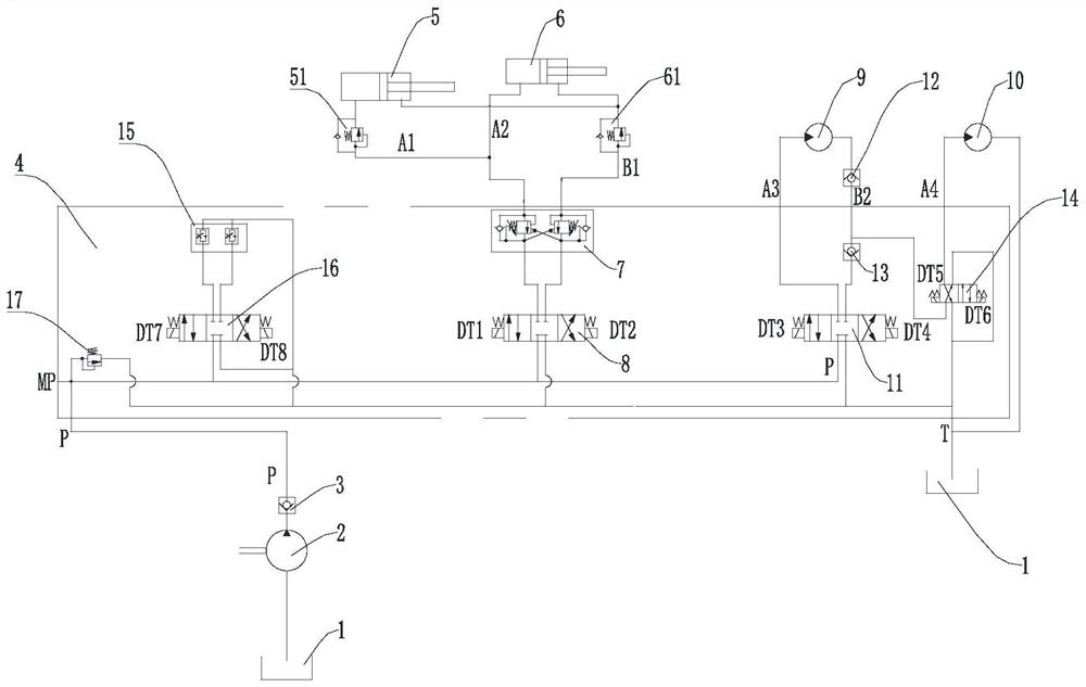 Hydraulic system of motor sweeper and motor sweeper