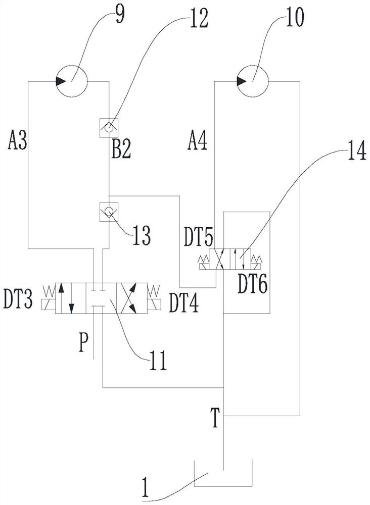 Hydraulic system of motor sweeper and motor sweeper