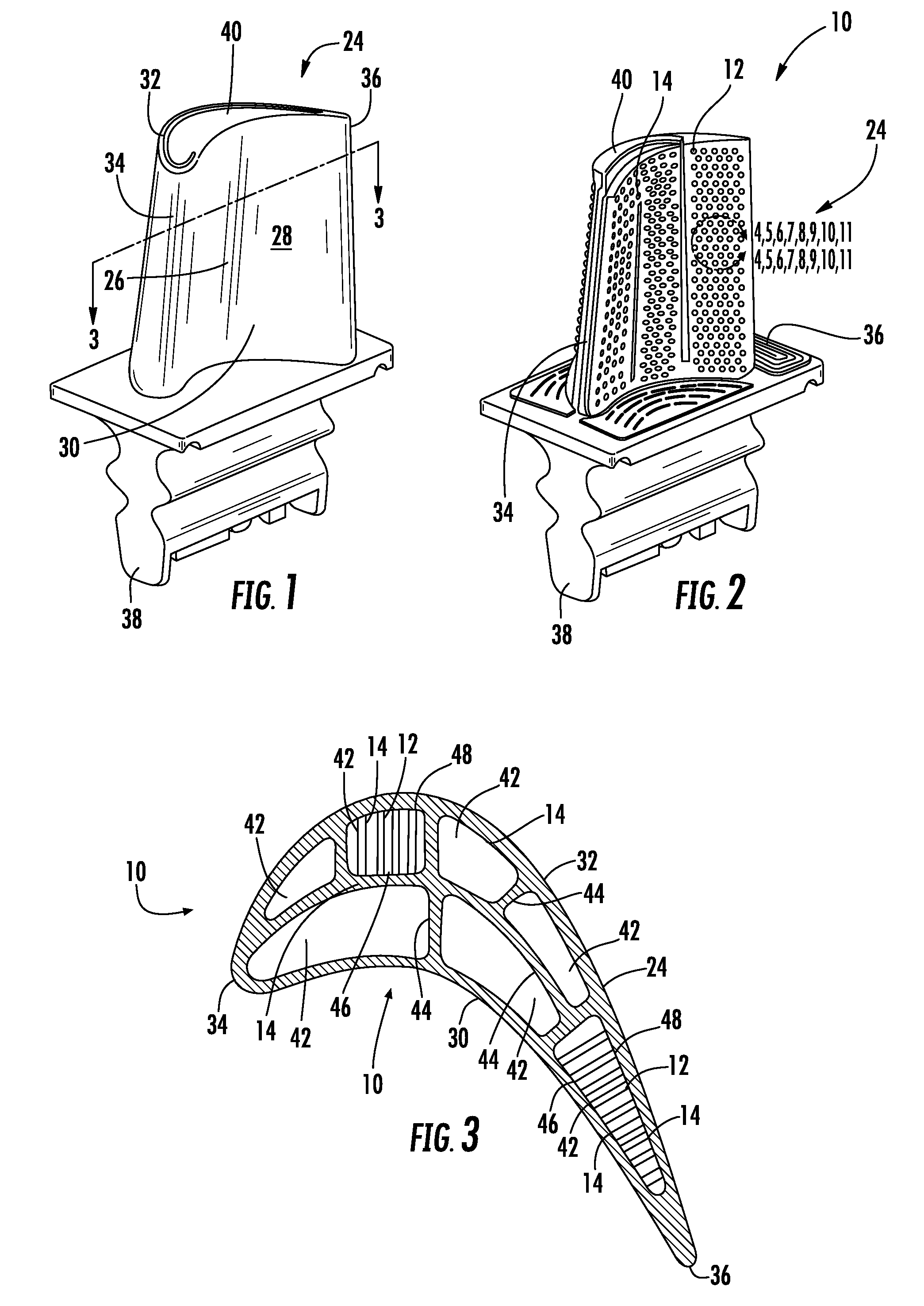 Cooling system having reduced mass pin fins for components in a gas turbine engine