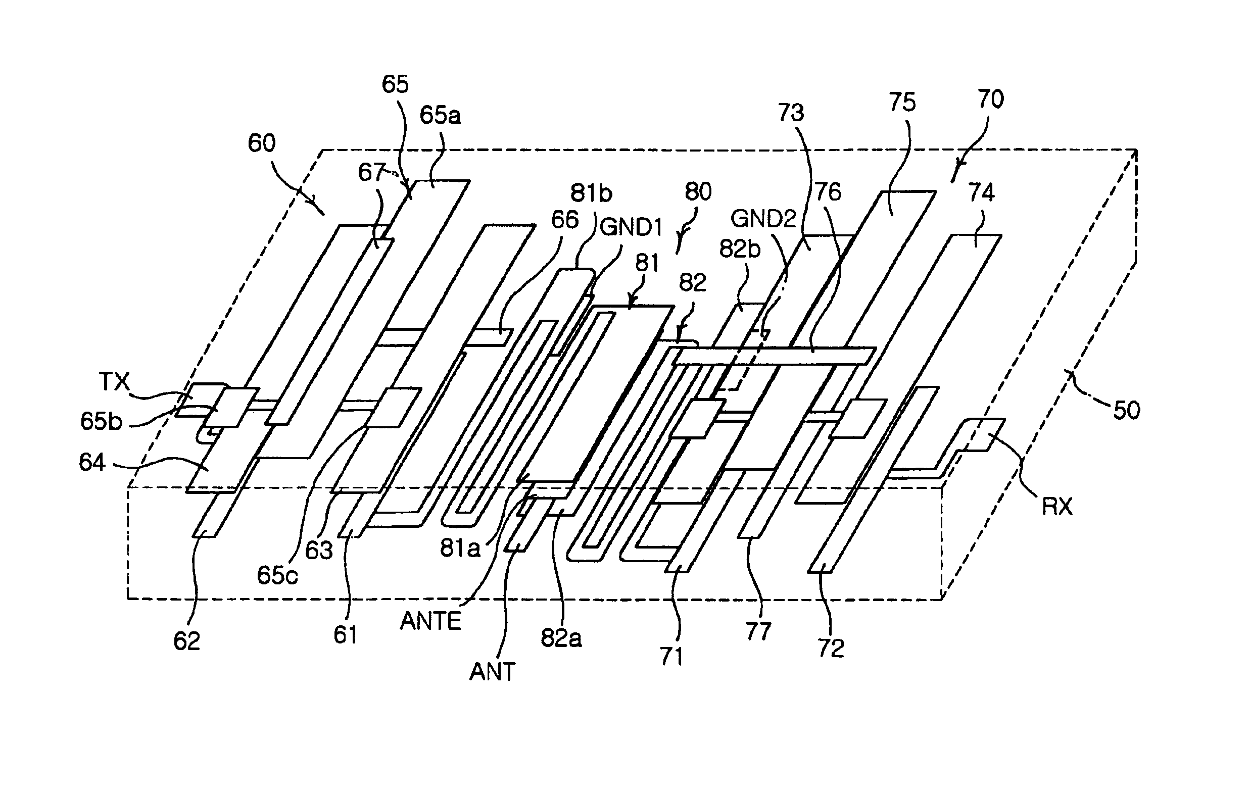 Matching circuit and laminated duplexer with the matching circuit