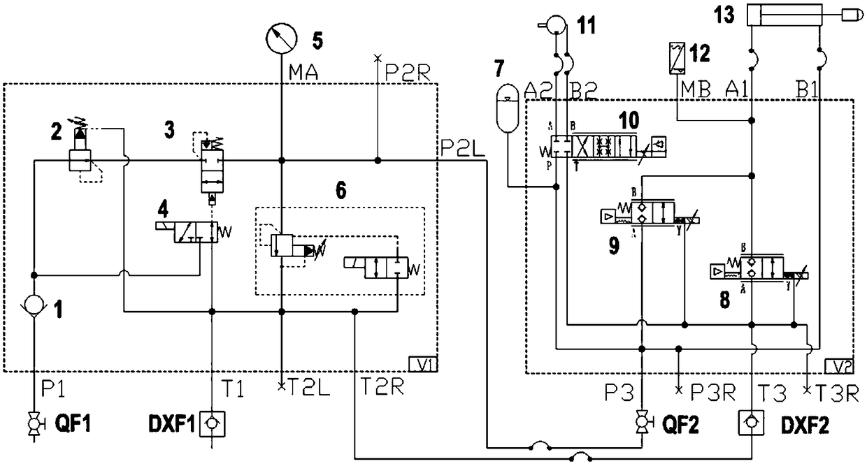 Automatic hydraulic shock source circuit, device and system mounted on tunnel boring machine