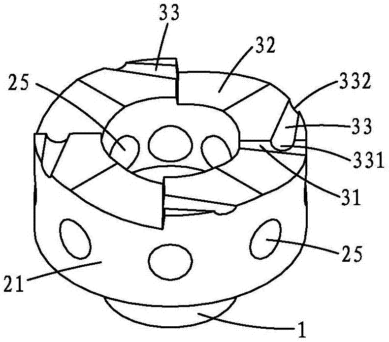 End surface bulge type wing-less stirring disc and wing-less stirring device