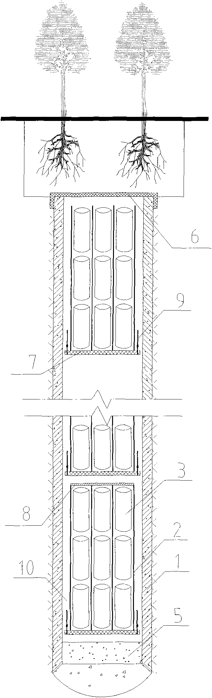 Group burial deep well grave with built-in bundling plastic pipe and building method thereof