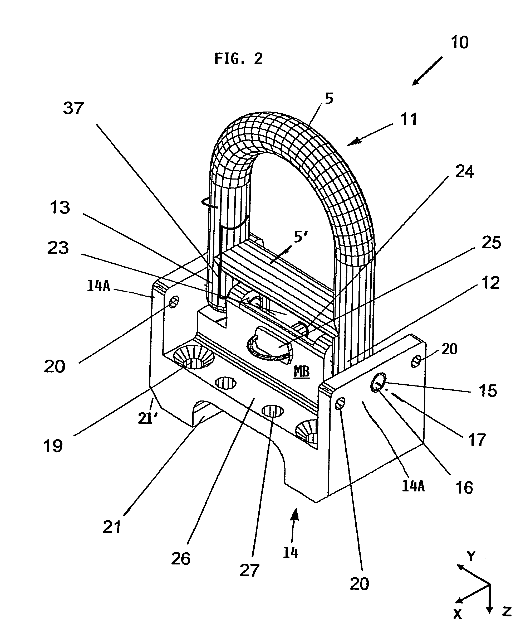 Lashing device for tying a load in a transport conveyance