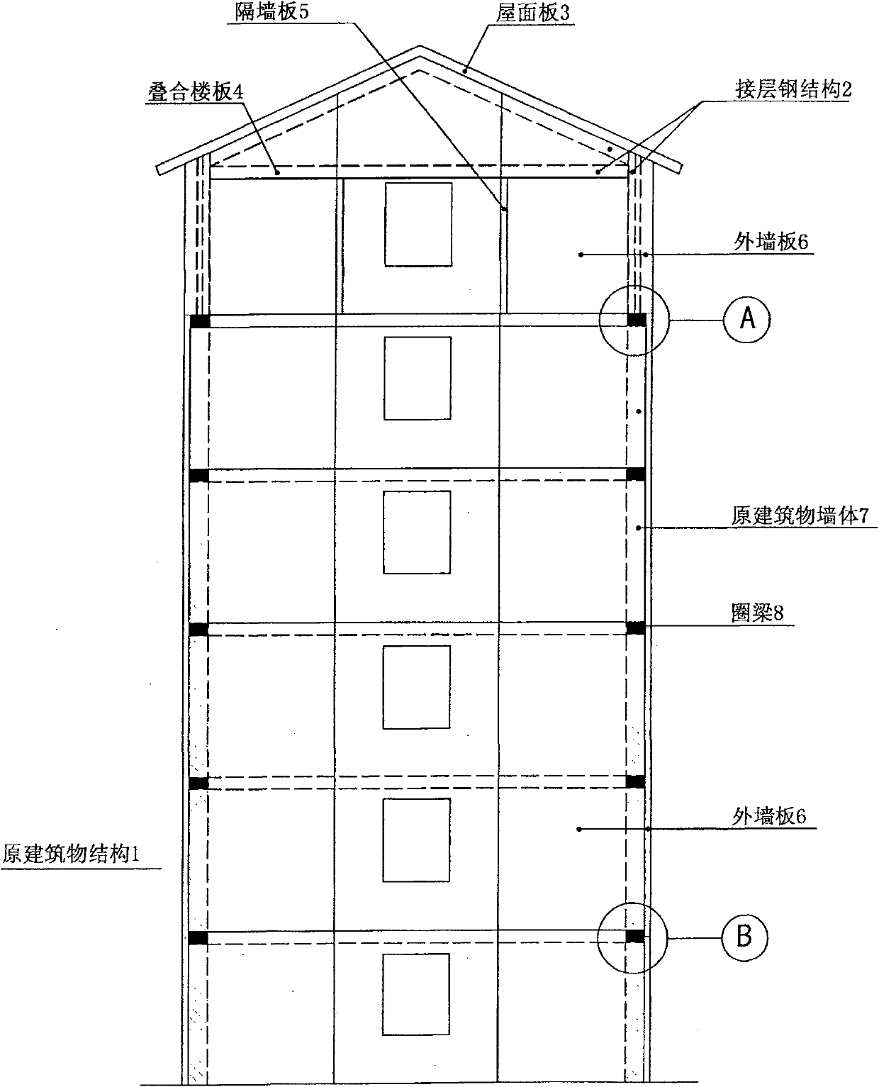 Assembly building method for energy-saving reconstruction of existing building