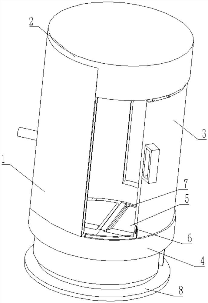 Shower room chassis with chute decontamination mechanism