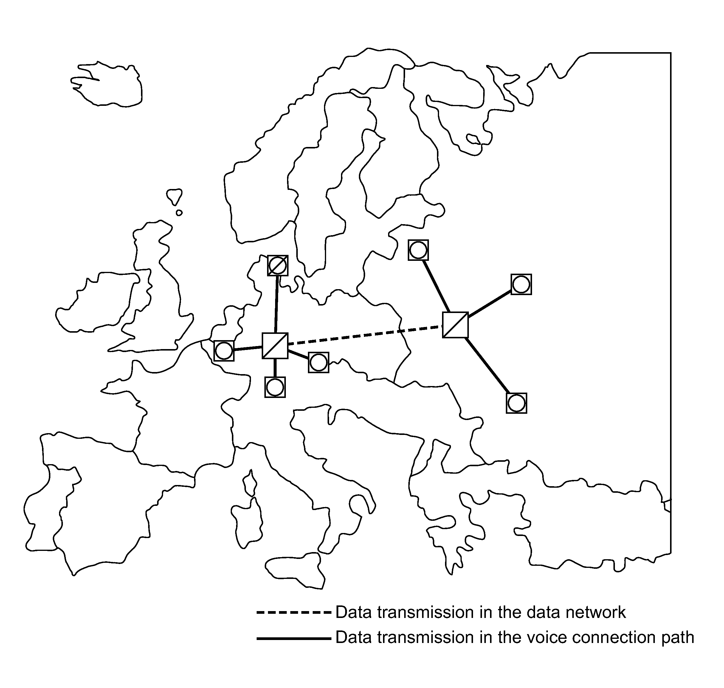 Method for using digital data networks for the transmission of data via voice connection paths