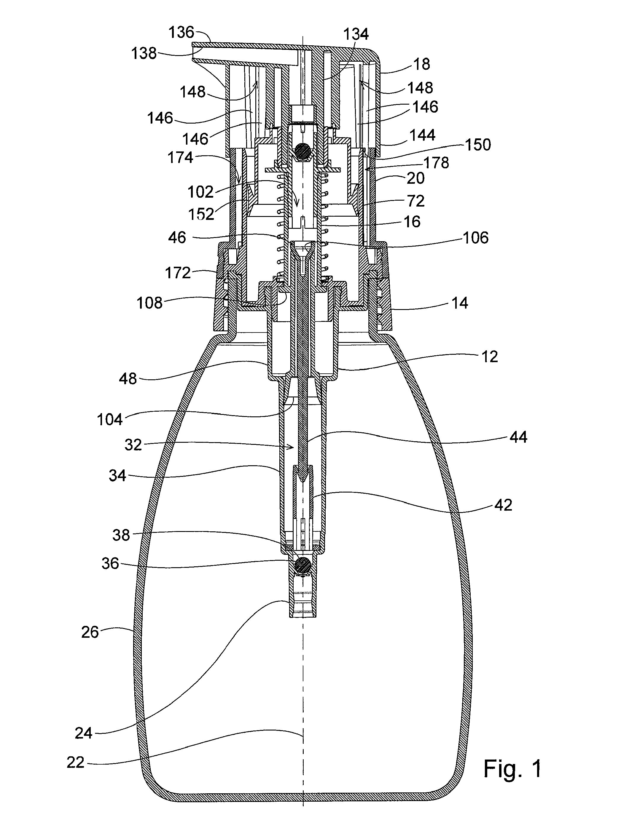 Rotating collar and locking and venting closure connector for an air foaming pump dispenser