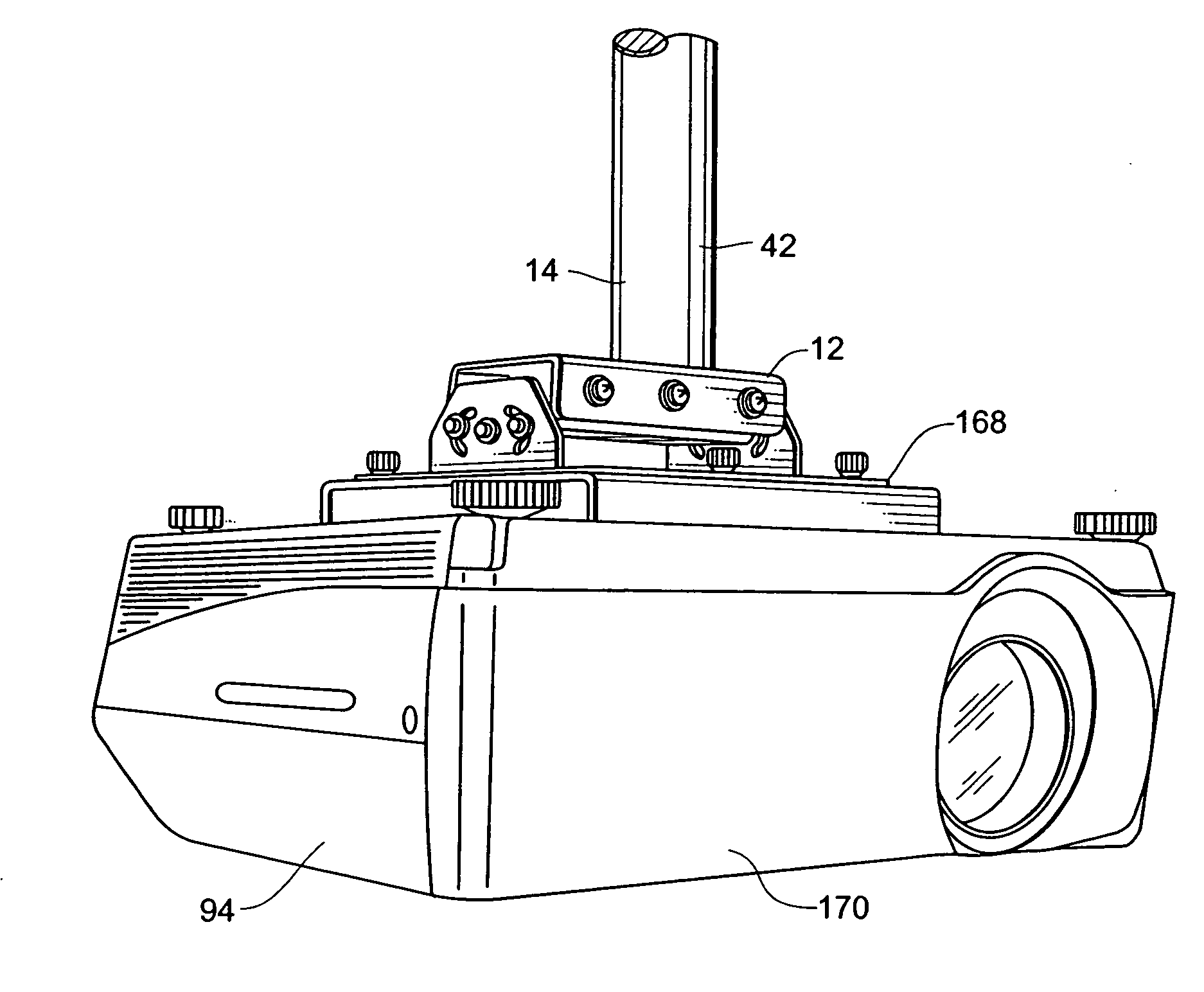 Secure mounting system for overhead mounted projector