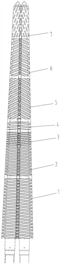 A large cone twin extruder foaming screw