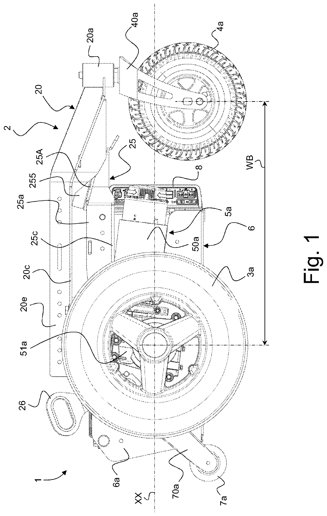 Motorized wheelchair chassis and motorized wheelchair comprising the same