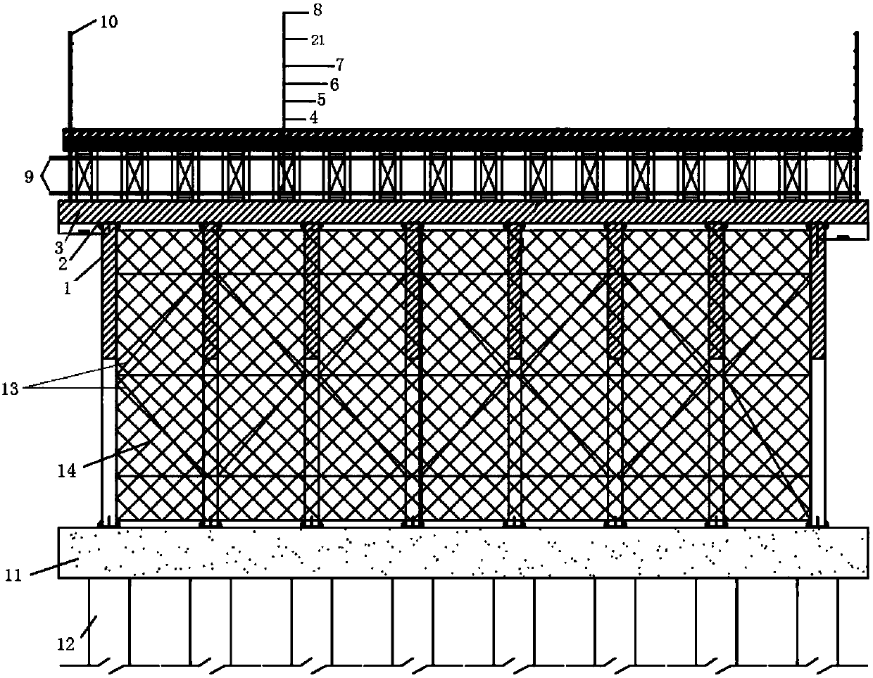 Anti-electricity shed crossing multiple existing electrified railways and construction method