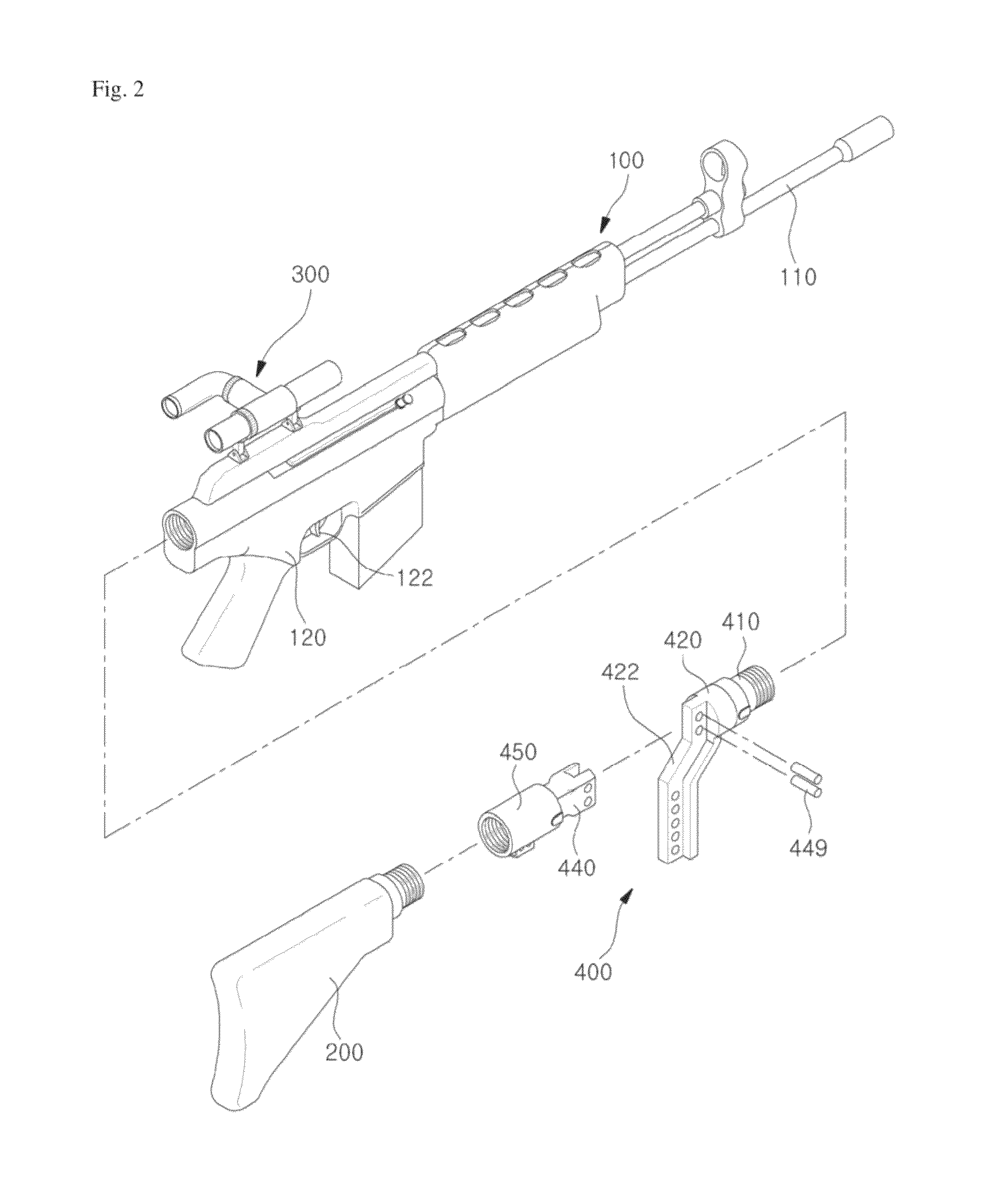 Bendable firearm having off-axis shoulder rest and sight