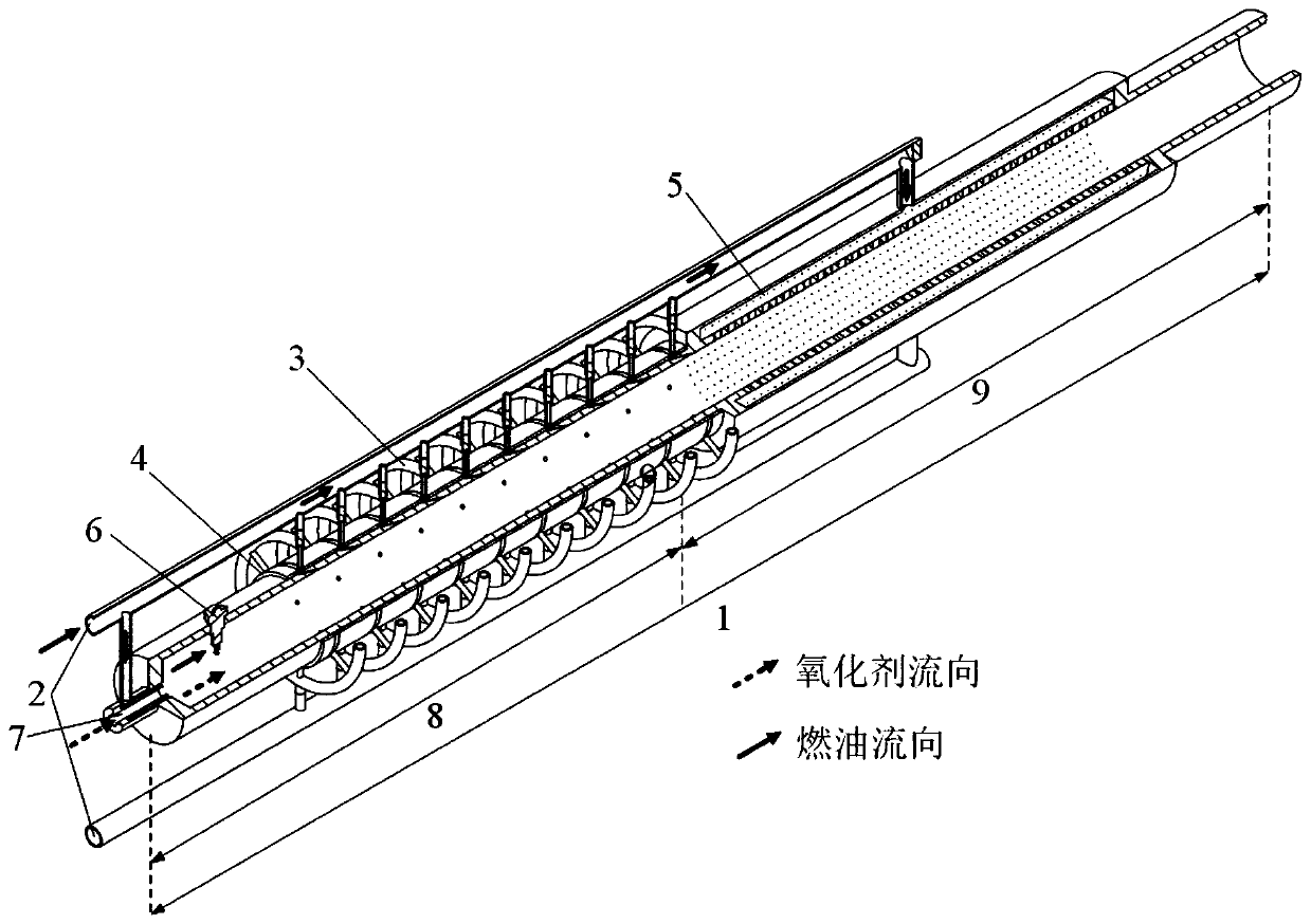 Pulse detonation rocket engine oil supply scheme beneficial to cooling and detonation initiation of wall surface